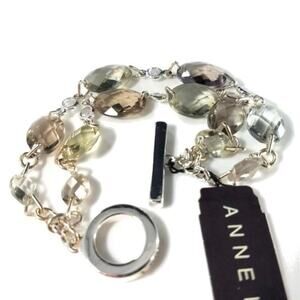 Anne Klein Faceted Bead Bracelet Silver Tone Rhinestone Toggle Clasp NWT